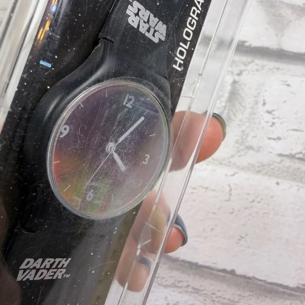 Vintage 90s Star Wars Hologram Watch OS Black Darth Vader 1995 Needs Battery NIB